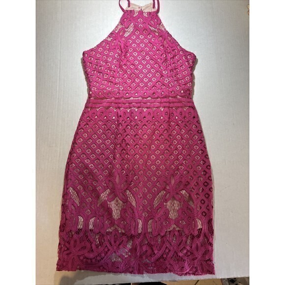 Lulus Pretty In Pink Sleeveless Lace Skater Dress Women's Size Medium - Picture 8 of 9